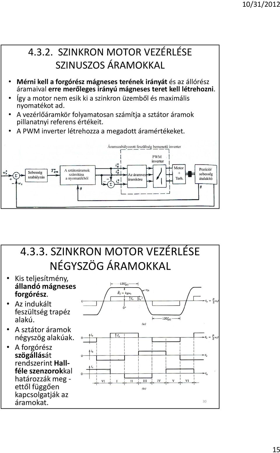 Így a motor nem esik ki a szinkron üzembõl és maximális nyomatékot ad. A vezérlõáramkör folyamatosan számítja a sztátor áramok pillanatnyi referens értékeit.