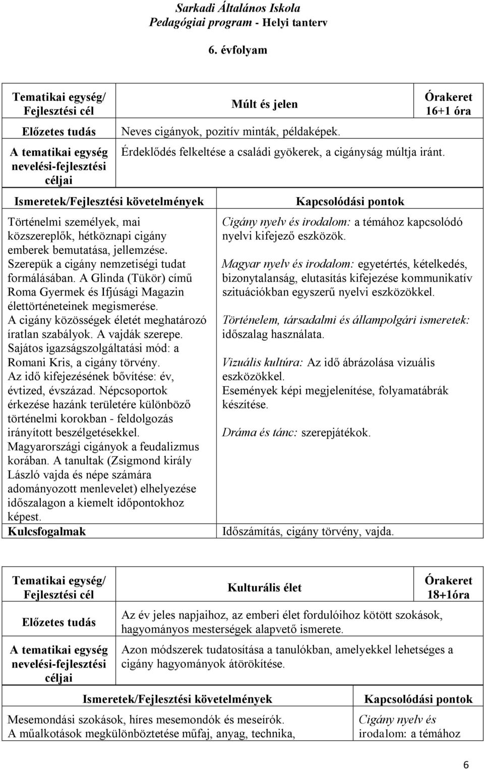 Sajátos igazságszolgáltatási mód: a Romani Kris, a cigány törvény. Az idő kifejezésének bővítése: év, évtized, évszázad.