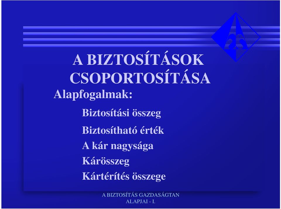 összeg Biztosítható érték A kár