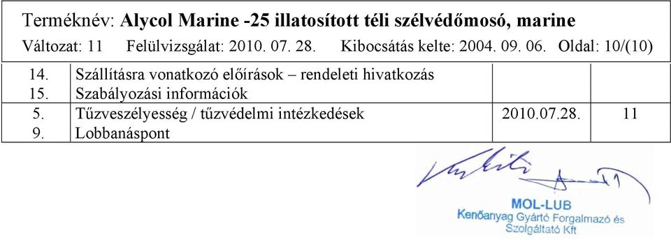 Szállításra vonatkozó előírások rendeleti hivatkozás 5.