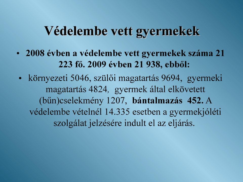 magatartás 4824, gyermek által elkövetett (bűn)cselekmény 1207, bántalmazás 452.