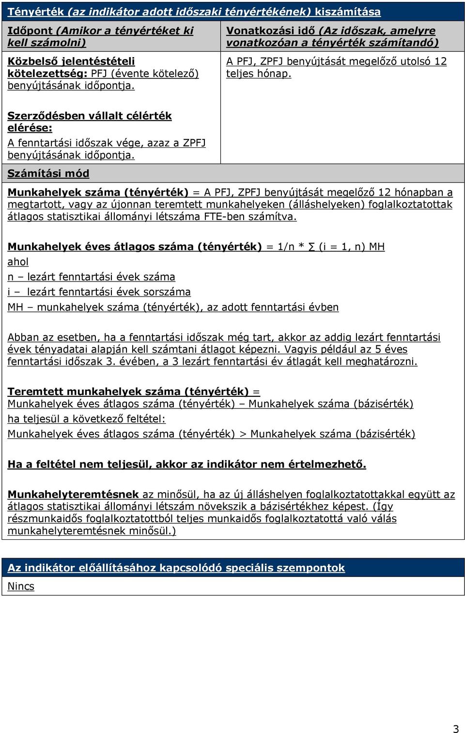 Munkahelyek száma (tényérték) = A PFJ, ZPFJ benyújtását megelőző 12 hónapban a megtartott, vagy az újonnan teremtett munkahelyeken (álláshelyeken) foglalkoztatottak átlagos statisztikai állományi