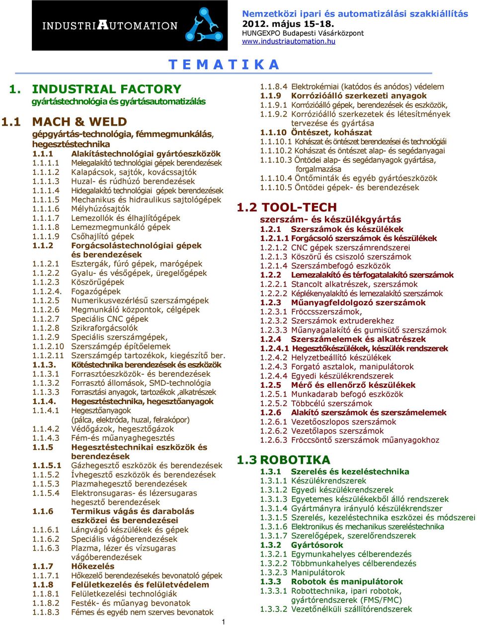 1.1.2 Kalapácsok, sajtók, kovácssajtók 1.1.1.3 Huzal- és rúdhúzó 1.1.1.4 Hidegalakító technológiai gépek 1.1.1.5 Mechanikus és hidraulikus sajtológépek 1.1.1.6 Mélyhúzósajtók 1.1.1.7 Lemezollók és élhajlítógépek 1.