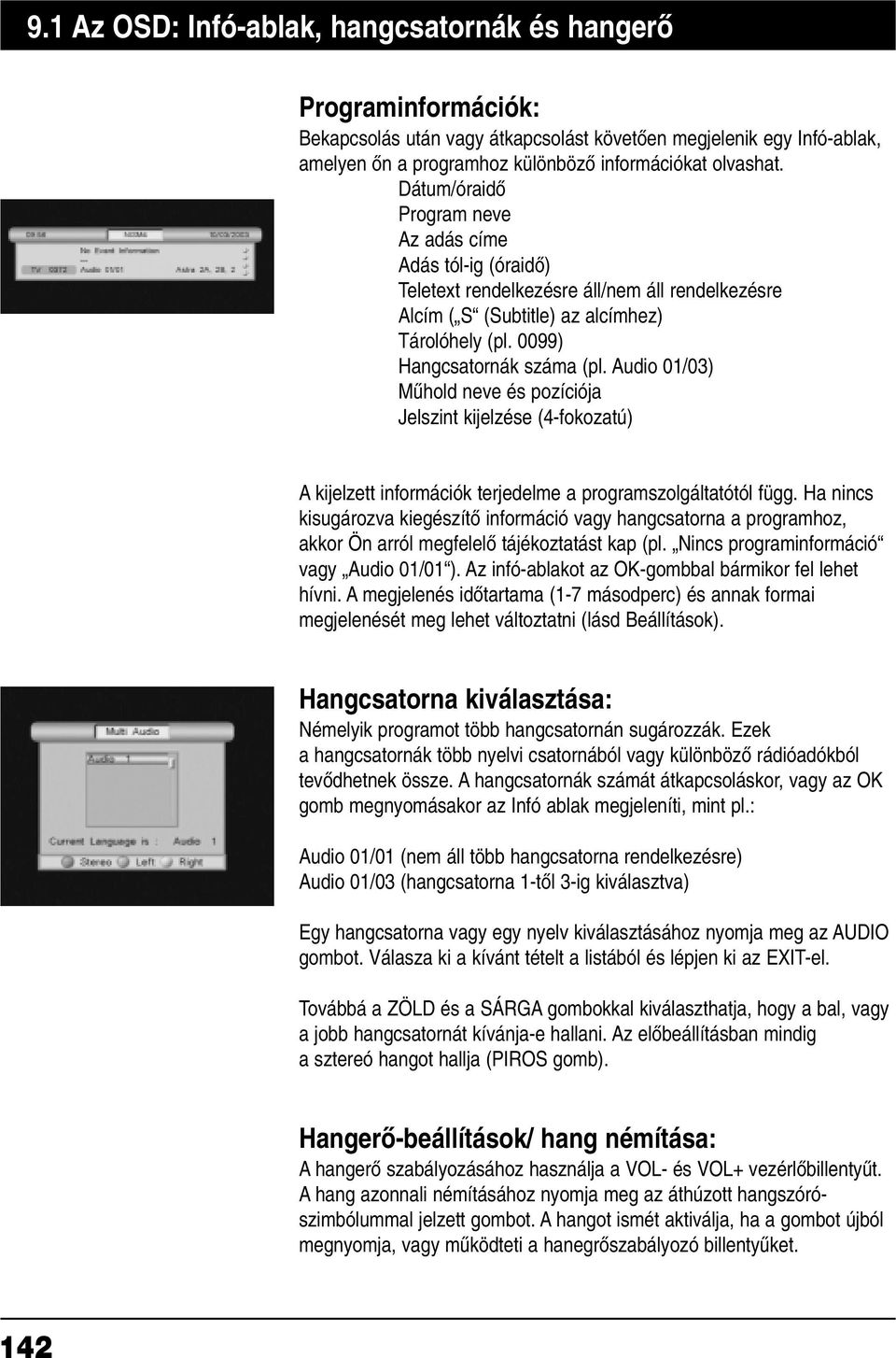 Audio 01/03) Mæhold neve és pozíciója Jelszint kijelzése (4-fokozatú) A kijelzett információk terjedelme a programszolgáltatótól függ.