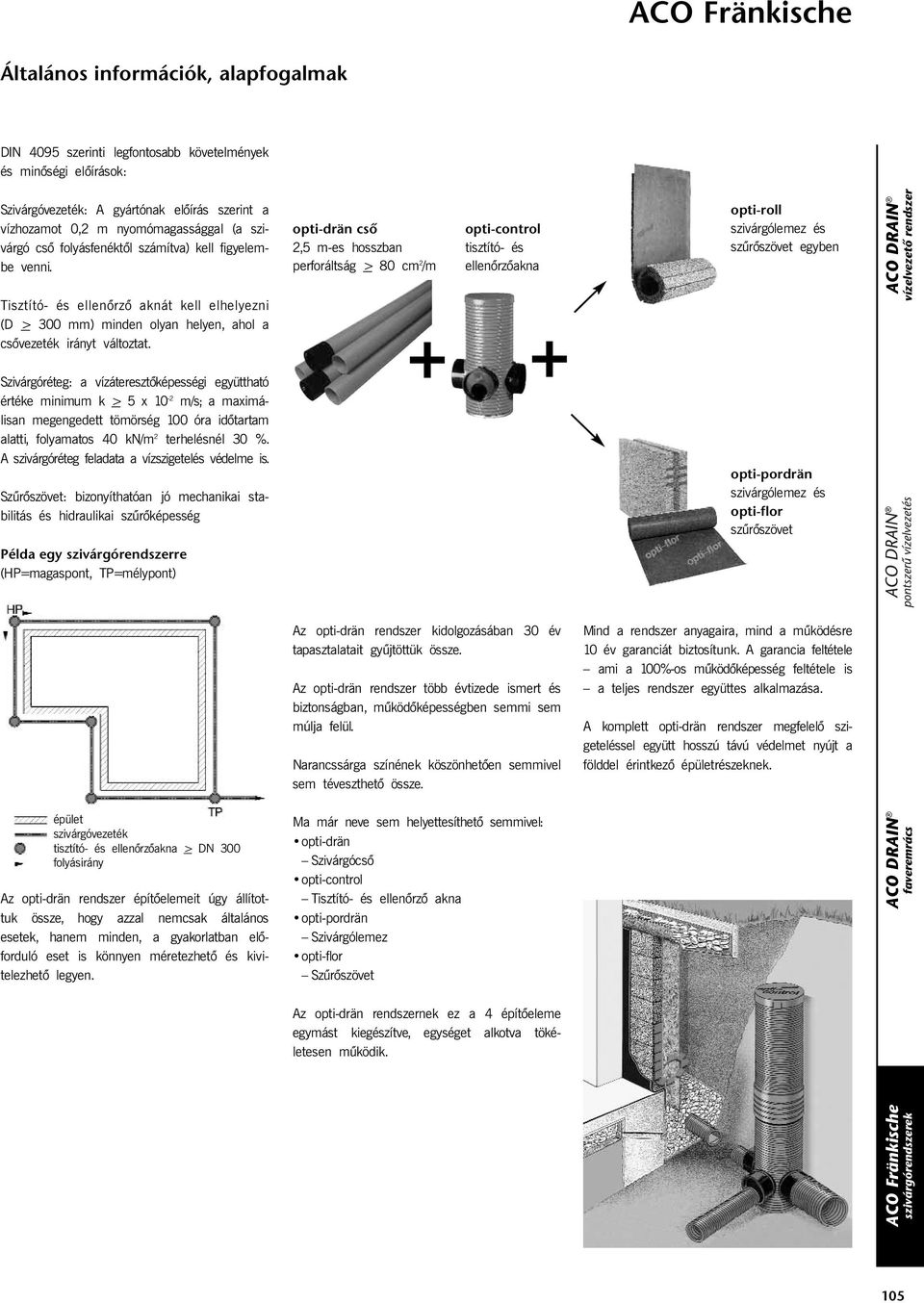 opti-drän csõ 2,5 m-es hosszban perforáltság > 80 cm 2 /m opti-control tisztító- és ellenõrzõakna opti-roll szivárgólemez és szűrõszövet egyben Szivárgóréteg: a vízáteresztõképességi együttható