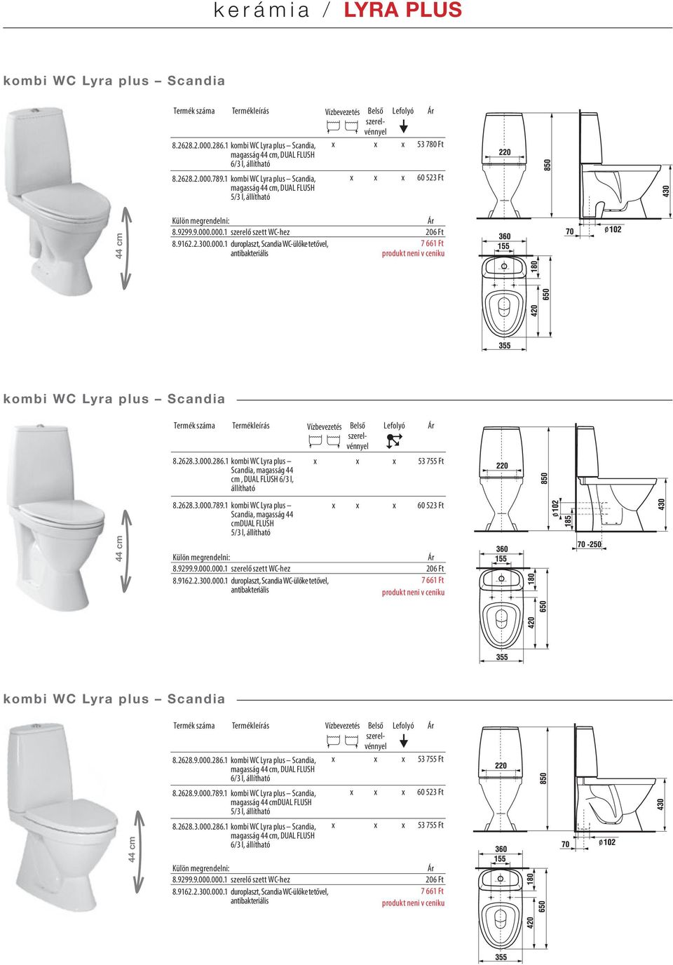 2628.3.000.286.1 kombi WC Lyra plus Scandia, magasság 44 cm, DUAL FLUSH 6/3 l, állítható 8.2628.3.000.789.