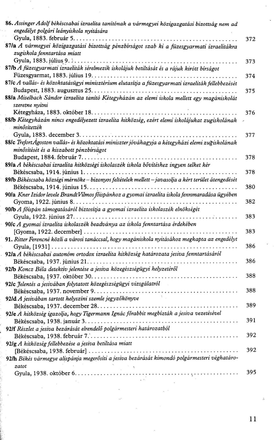 373 87/b A füzesgyarmati izraeliták sérelmezik iskolájuk betiltását és a rájuk kirótt bírságot Füzesgyarmat, 1883.