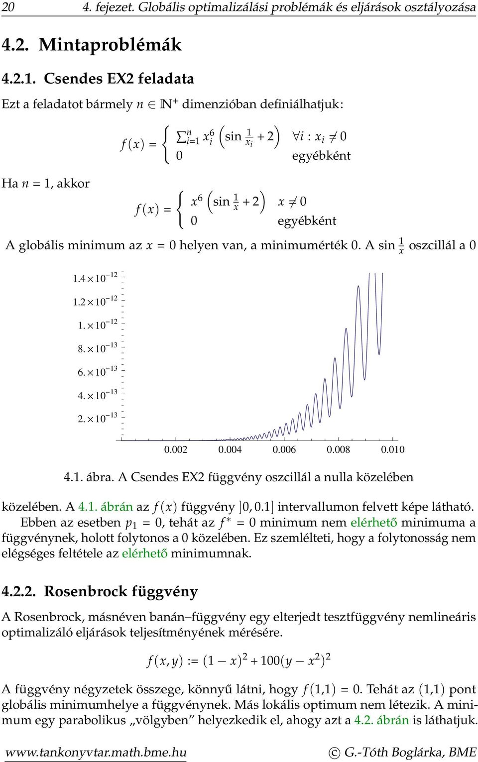 egyébként A globális minimum az x = 0 helyen van, a minimumérték 0. A sin 1 x oszcillál a 0 1.4 10 12 1.2 10 12 1. 10 12 8. 10 13 6. 10 13 4. 10 13 2. 10 13 0.002 0.004 0.006 0.008 0.010 4.1. ábra.