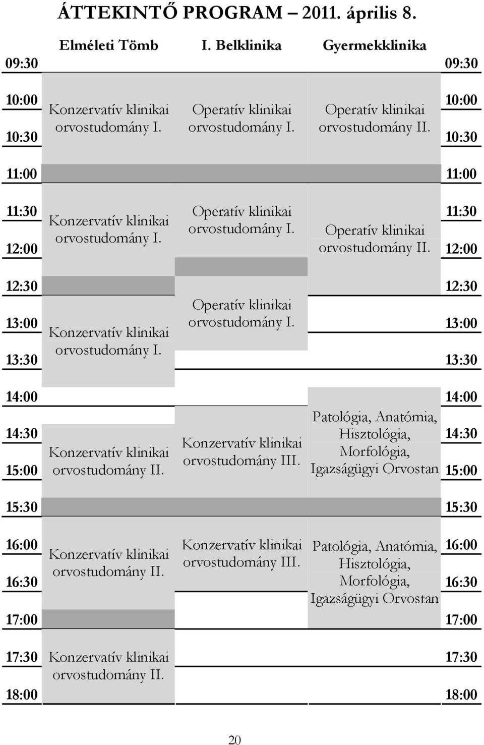 12:00 12:30 12:30 Operatív klinikai 13:00 Konzervatív klinikai orvostudomány I. 13:00 13:30 orvostudomány I.