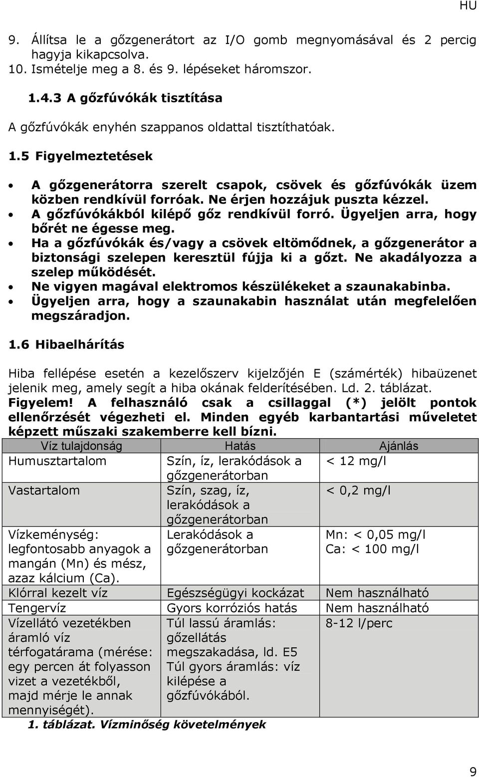 Ne érjen hozzájuk puszta kézzel. A gőzfúvókákból kilépő gőz rendkívül forró. Ügyeljen arra, hogy bőrét ne égesse meg.