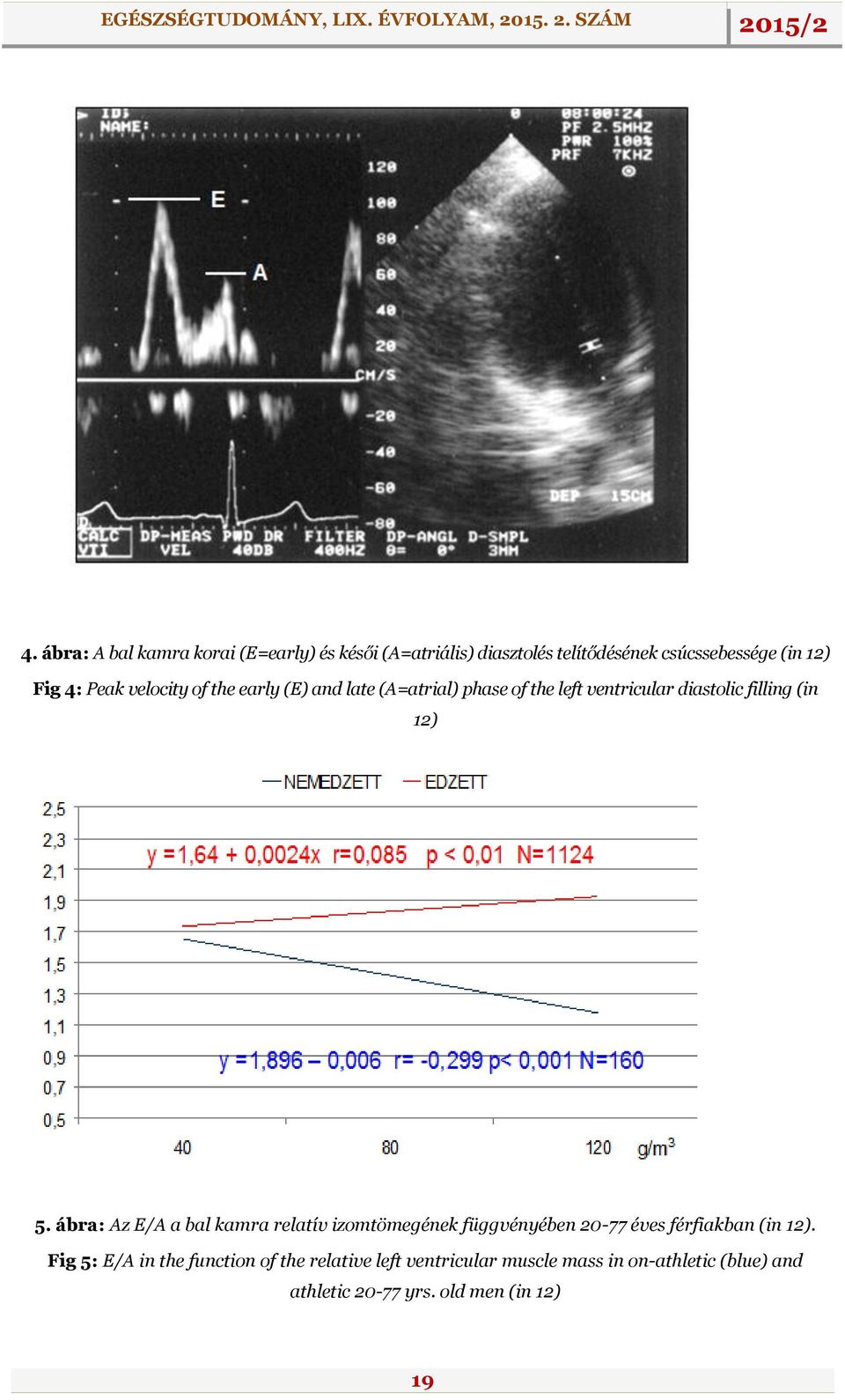 ábra: Az E/A a bal kamra relatív izomtömegének függvényében 20-77 éves férfiakban (in 12).