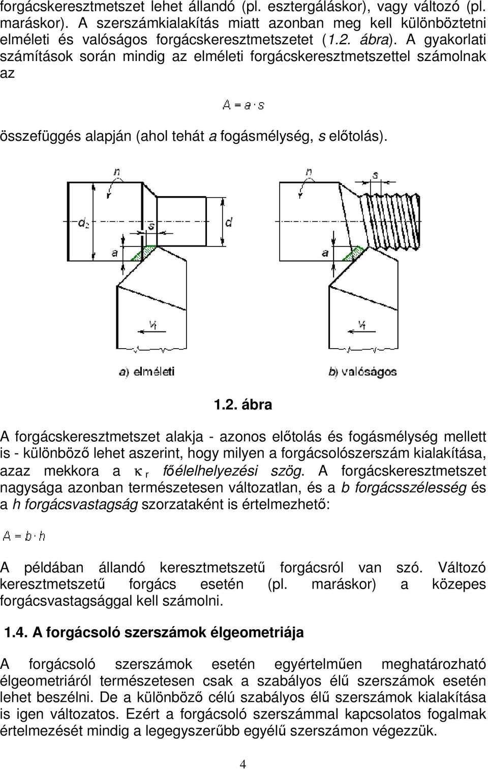 ábra A forgácskeresztmetszet alakja - azonos előtolás és fogásmélység mellett is - különböző lehet aszerint, hogy milyen a forgácsolószerszám kialakítása, azaz mekkora a κ r főélelhelyezési szög.