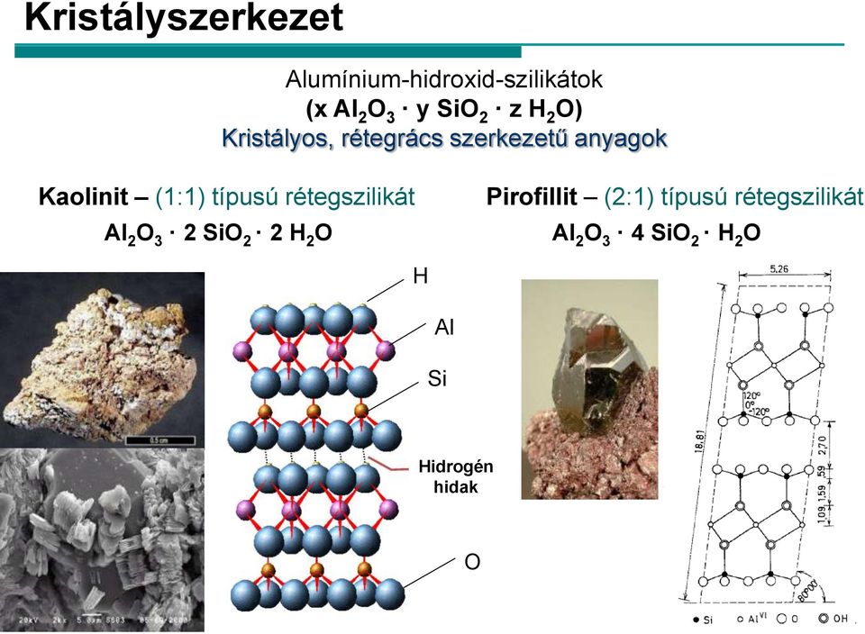 (1:1) típusú rétegszilikát Al 2 O 3 2 SiO 2 2 H 2 O Pirofillit