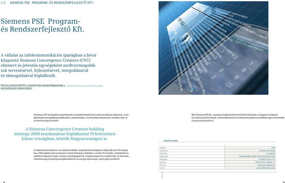 támogatásával foglalkozik. 2012-ben a Siemens PSE Kft. a második helyen szerepel Magyarország szoftverfejlesztő vállalatai között.