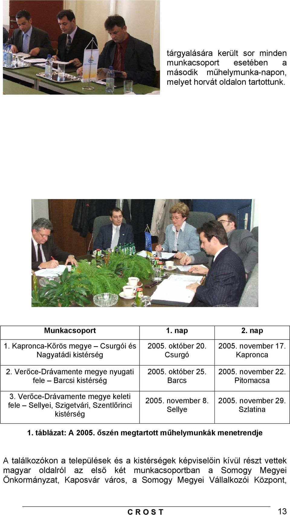 Verőce-Drávamente megye keleti fele Sellyei, Szigetvári, Szentlőrinci kistérség 2005. október 20. Csurgó 2005. október 25. Barcs 2005. november 8. Sellye 2005. november 17. Kapronca 2005.