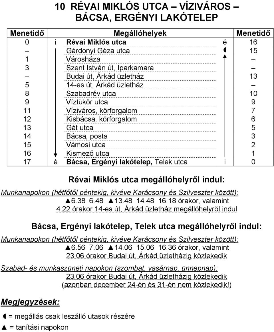 lakótelep, Telek utca i 0 Révai Miklós utca megállóhelyről indul: 6.38 6.48 13.48 14.48 16.18 órakor, valamint 4.