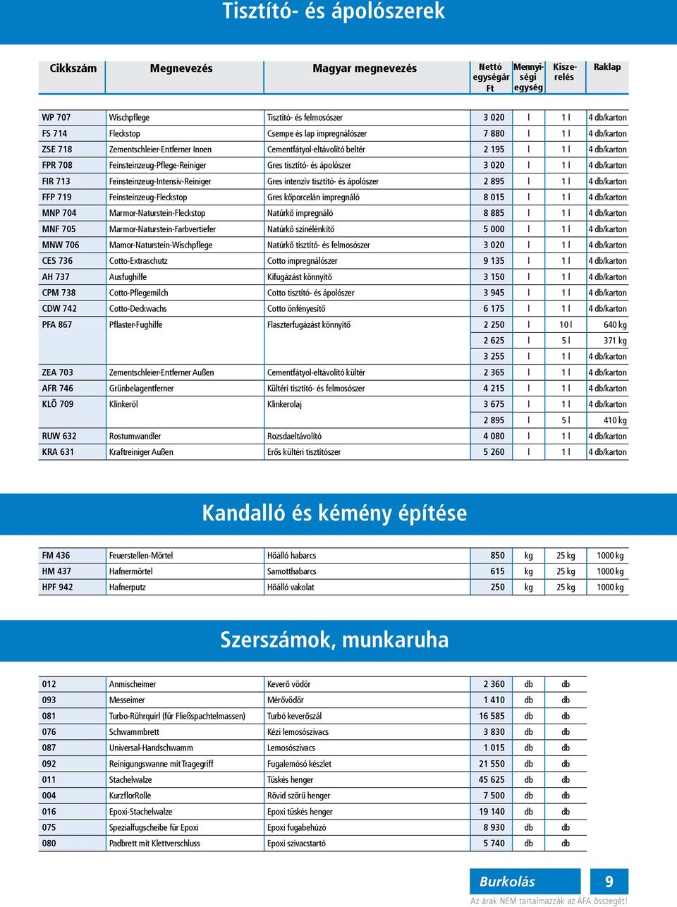 713 Feinsteinzeug-Intensiv-Reiniger Gres intenzív tisztító- és ápoószer 2 895 1 4 /karton FFP 719 Feinsteinzeug-Feckstop Gres kőporceán ipregnáó 8 015 1 4 /karton MNP 704 Maror-Naturstein-Feckstop