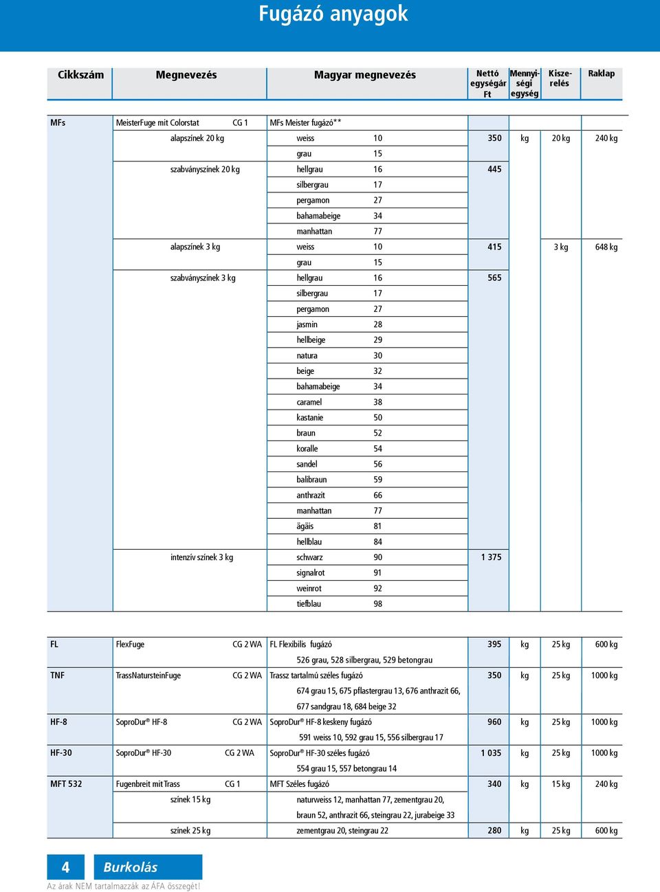 sibergrau 17 pergaon 27 jasin 28 hebeige 29 natura 30 beige 32 bahaabeige 34 carae 38 kastanie 50 braun 52 korae 54 sande 56 baibraun 59 anthrazit 66 anhattan 77 ägäis 81 hebau 84 intenzív színek 3