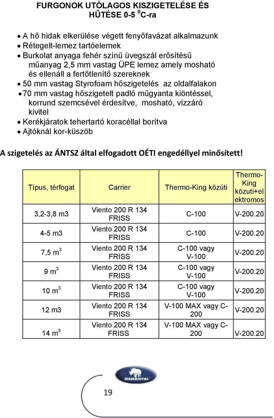 érdesítve, mosható, vízzáró kivitel Kerékjáratok tehertartó koracéllal borítva Ajtóknál kor-küszöb A szigetelés az ÁNTSZ által elfogadott OÉTI engedéllyel minősített!