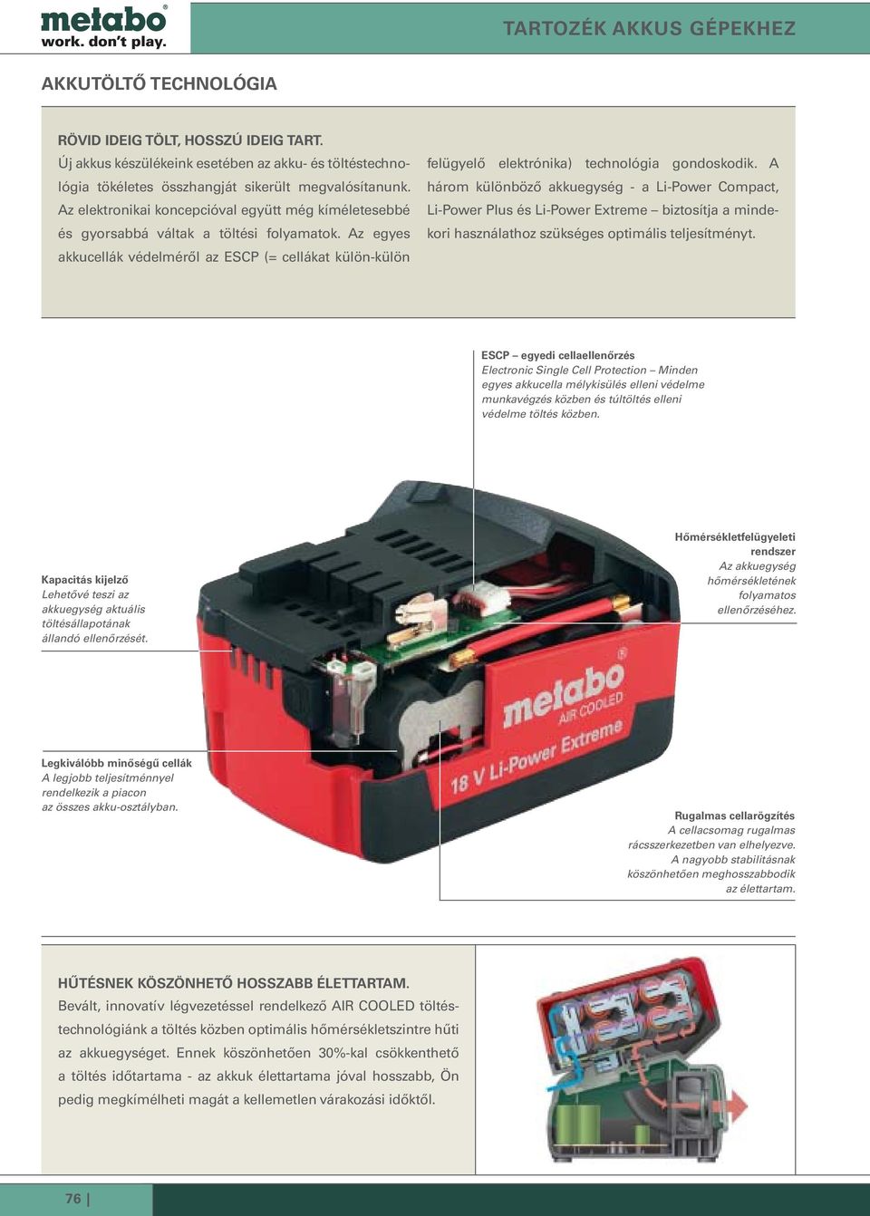 Az egyes akkucellák védelméről az ESCP (= cellákat külön-külön felügyelő elektrónika) technológia gondoskodik.