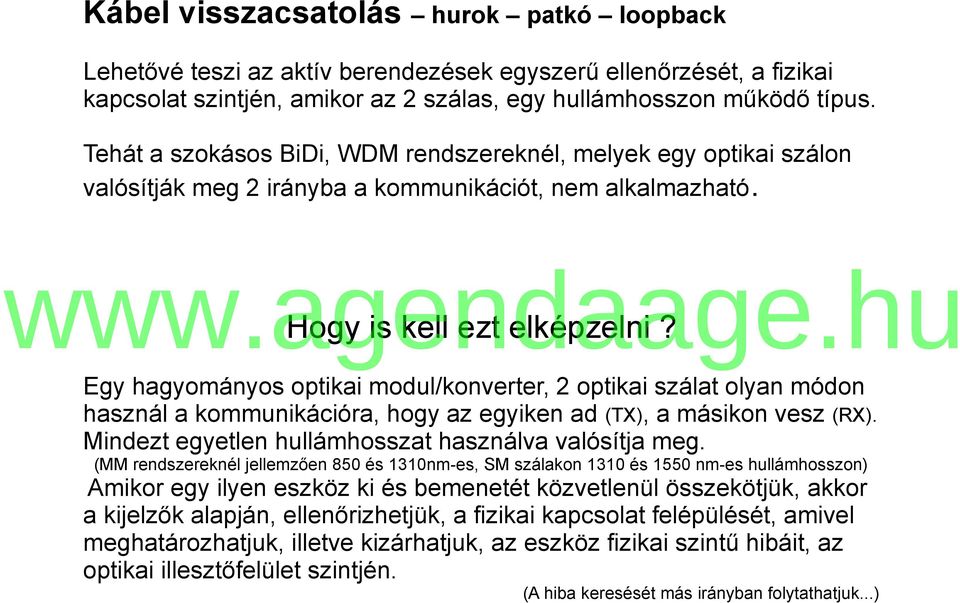 Egy hagyományos optikai modul/konverter, 2 optikai szálat olyan módon használ a kommunikációra, hogy az egyiken ad (TX), a másikon vesz (RX). Mindezt egyetlen hullámhosszat használva valósítja meg.