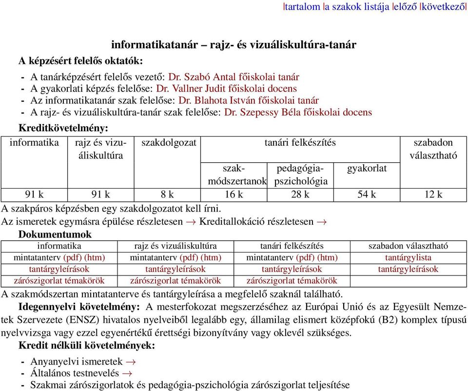 Blahota István főiskolai tanár - A rajz- és vizuáliskultúra-tanár szak felelőse: Dr.