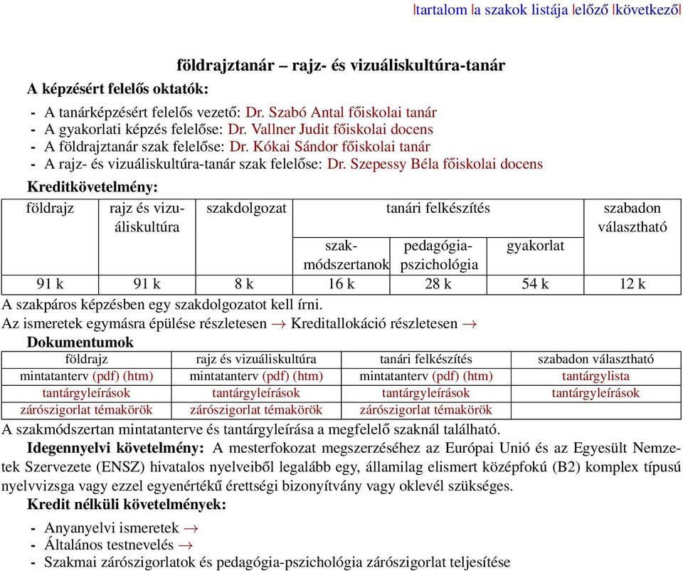 Kókai Sándor főiskolai tanár - A rajz- és vizuáliskultúra-tanár szak felelőse: Dr.