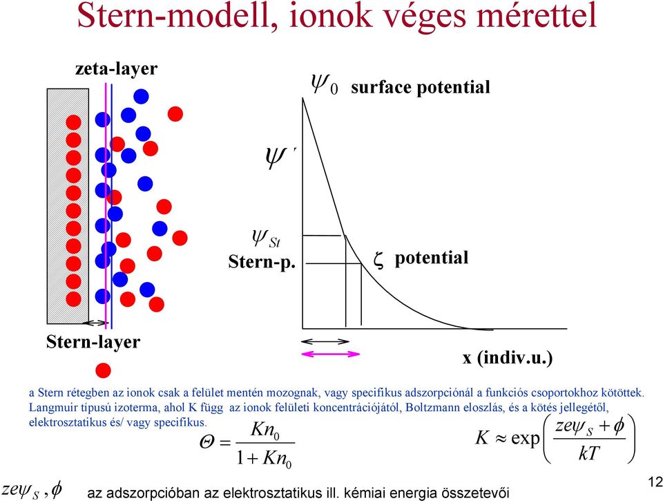 ) a Stern rétegben az ionok csak a felület mentén mozognak, vagy specifikus adszorpciónál a funkciós csoportokhoz kötöttek.