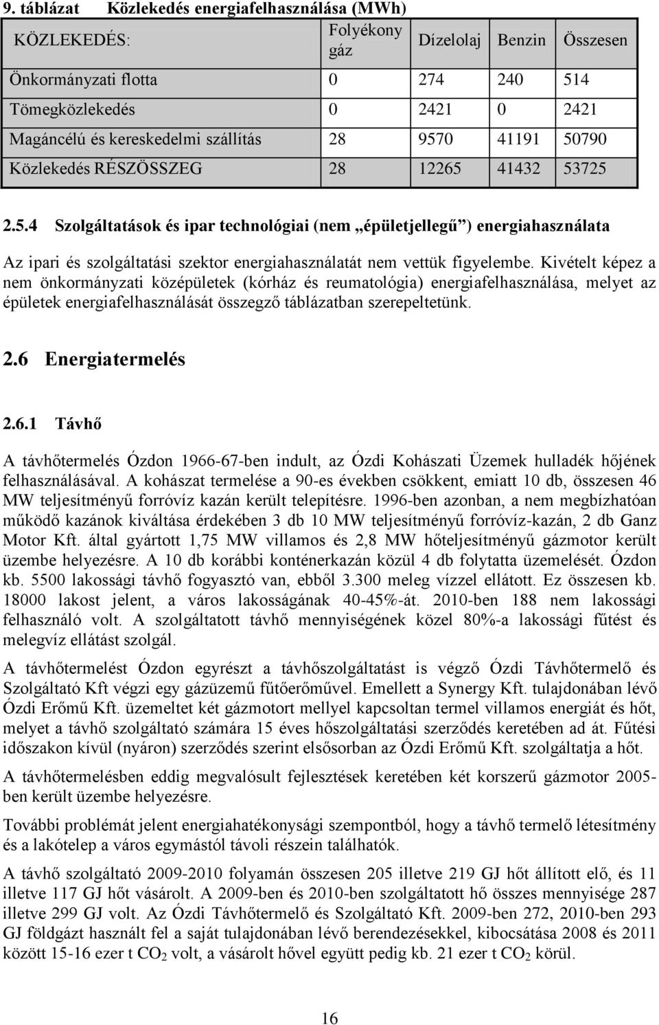 Kivételt képez a nem önkormányzati középületek (kórház és reumatológia) energiafelhasználása, melyet az épületek energiafelhasználását összegző táblázatban szerepeltetünk. 2.6 