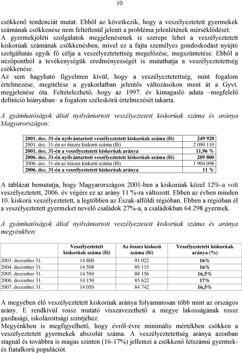 veszélyeztetettség megelőzése, megszüntetése. Ebből a nézőpontból a tevékenységük eredményességét is mutathatja a veszélyeztetettség csökkenése.