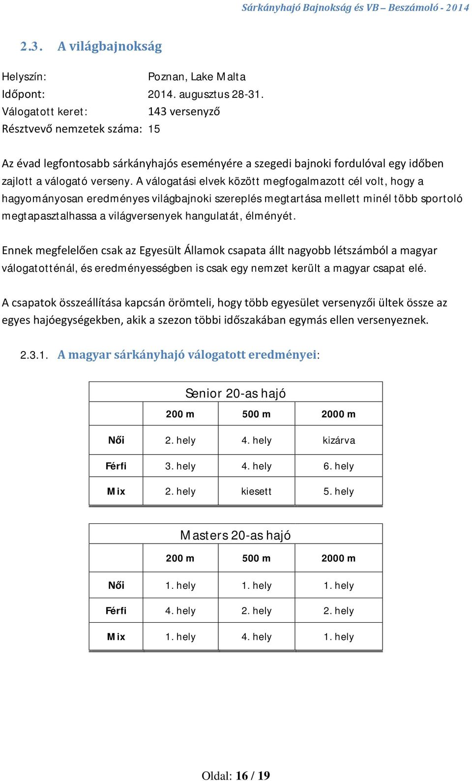 A válogatási elvek között megfogalmazott cél volt, hogy a hagyományosan eredményes világbajnoki szereplés megtartása mellett minél több sportoló megtapasztalhassa a világversenyek hangulatát,