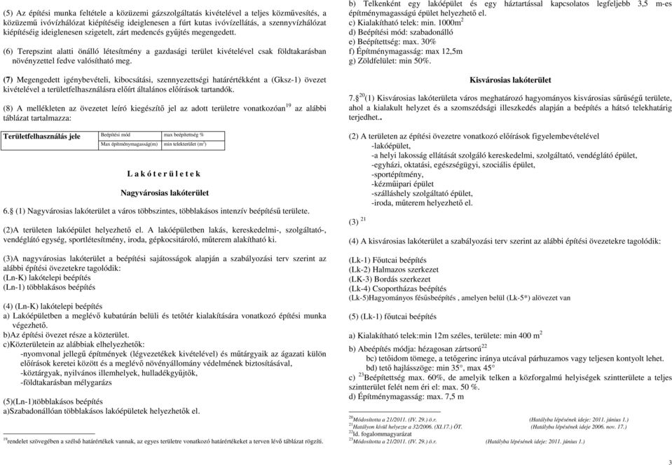 (7) Megengedett igénybevételi, kibocsátási, szennyezettségi határértékként a (Gksz-1) övezet kivételével a területfelhasználásra előírt általános előírások tartandók.