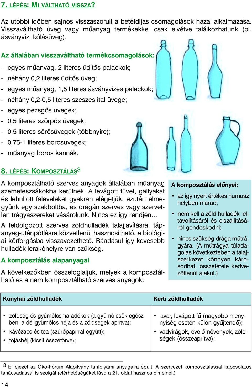 Az általában visszaváltható termékcsomagolások: - egyes mûanyag, 2 literes üdítõs palackok; - néhány 0,2 literes üdítõs üveg; - egyes mûanyag, 1,5 literes ásványvizes palackok; - néhány 0,2-0,5