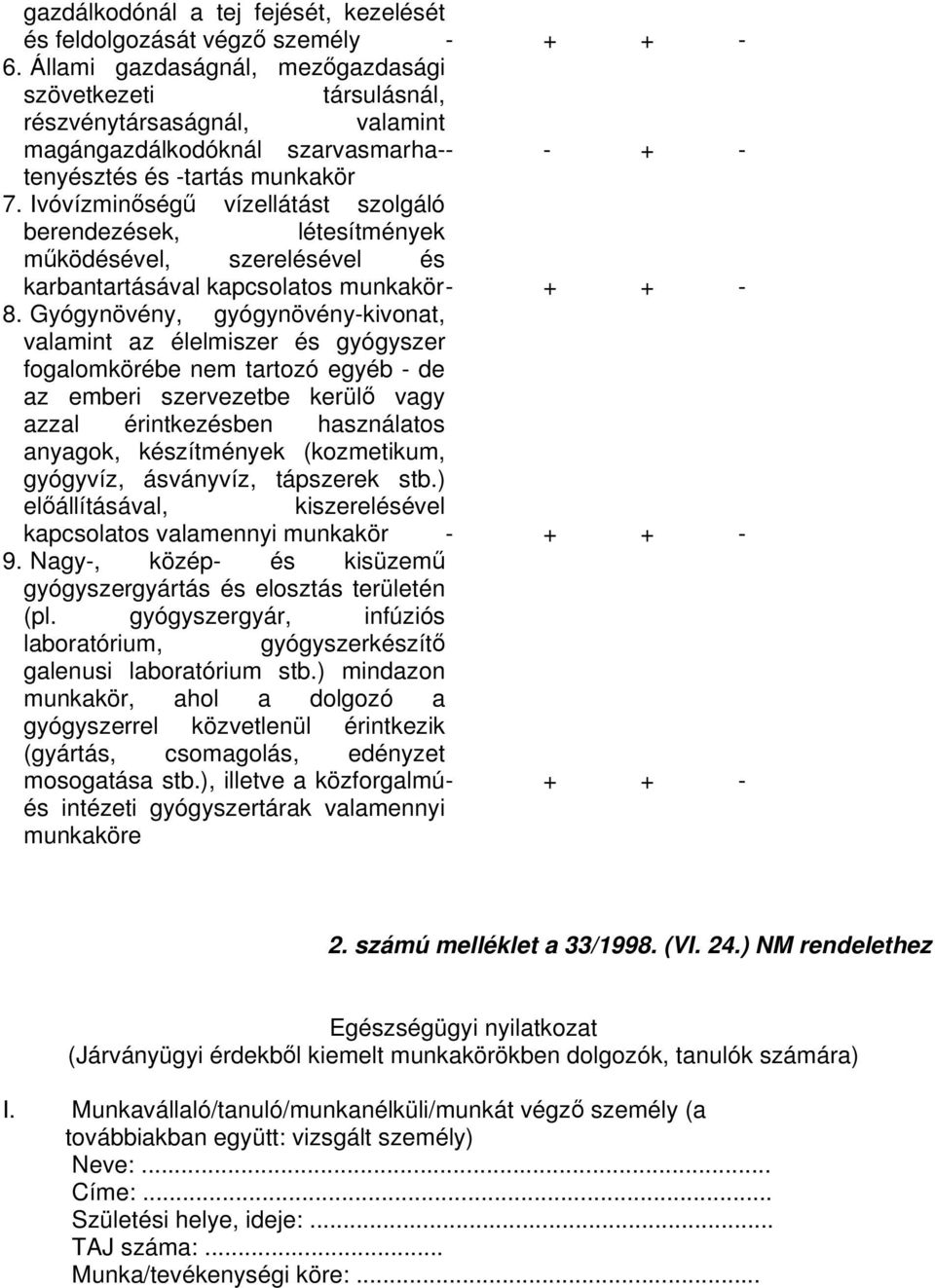 Ivóvízminség vízellátást szolgáló berendezések, létesítmények mködésével, szerelésével és karbantartásával kapcsolatos munkakör - - 8.