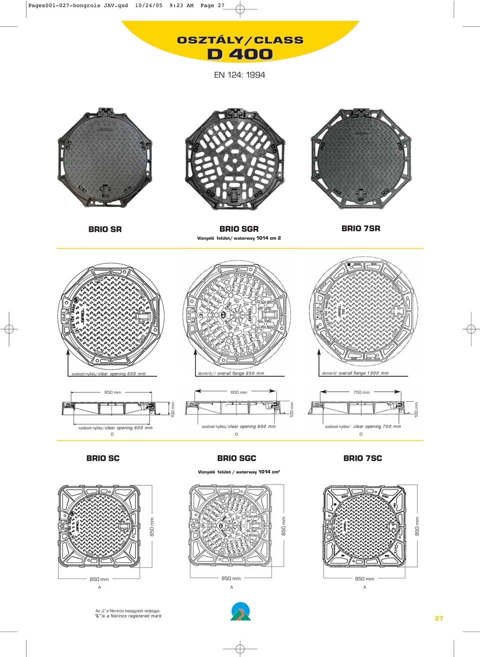 mm átmérő//overall flange 850 mm átmérő/overall flange 1000 mm 650 mm 650 mm 750 mm szabad nyílás/clear opening 600 mm 0 szabad nyílás/clear