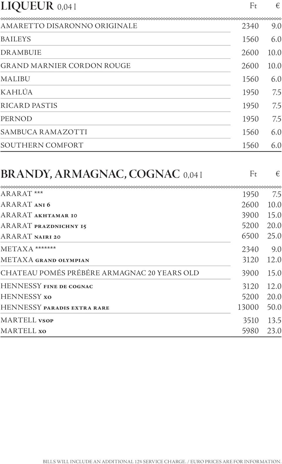 15 Ararat nairi 20 Metaxa ******* Metaxa grand olympian 2600 3900 5200 0 2340 3120 10.0 15.0 20.0 25.0 9.0 12.0 Chateau Pomés Prébére Armagnac 20 years old 3900 15.