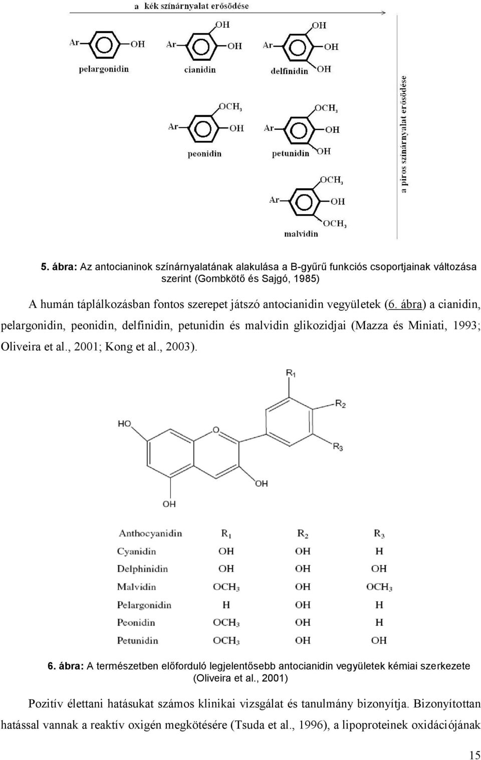 ábra) a cianidin, pelargonidin, peonidin, delfinidin, petunidin és malvidin glikozidjai (Mazza és Miniati, 1993; Oliveira et al., 21; Kong et al., 23). 6.