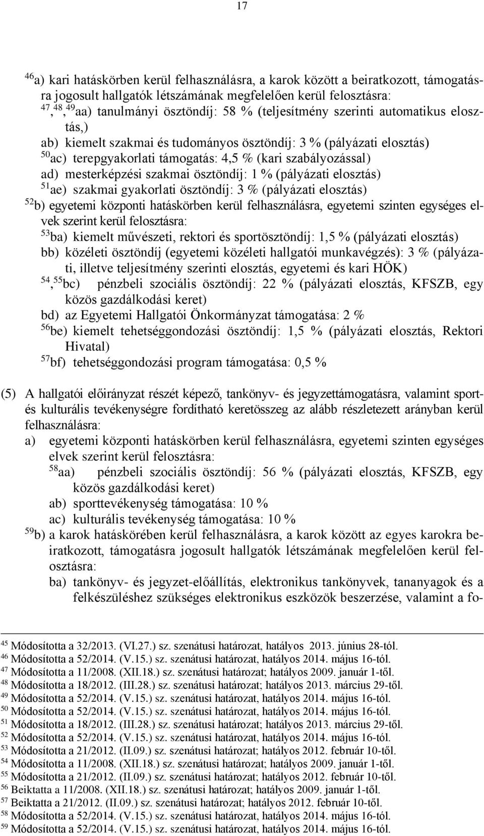 szakmai ösztöndíj: 1 % (pályázati elosztás) 51 ae) szakmai gyakorlati ösztöndíj: 3 % (pályázati elosztás) 52 b) egyetemi központi hatáskörben kerül felhasználásra, egyetemi szinten egységes elvek