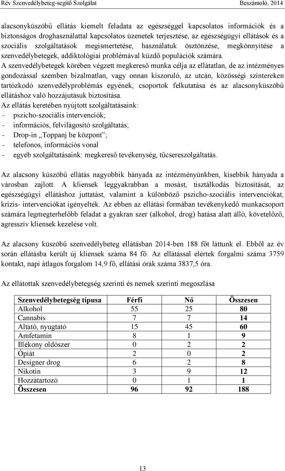 A szenvedélybetegek körében végzett megkereső munka célja az ellátatlan, de az intézményes gondozással szemben bizalmatlan, vagy onnan kiszoruló, az utcán, közösségi színtereken tartózkodó