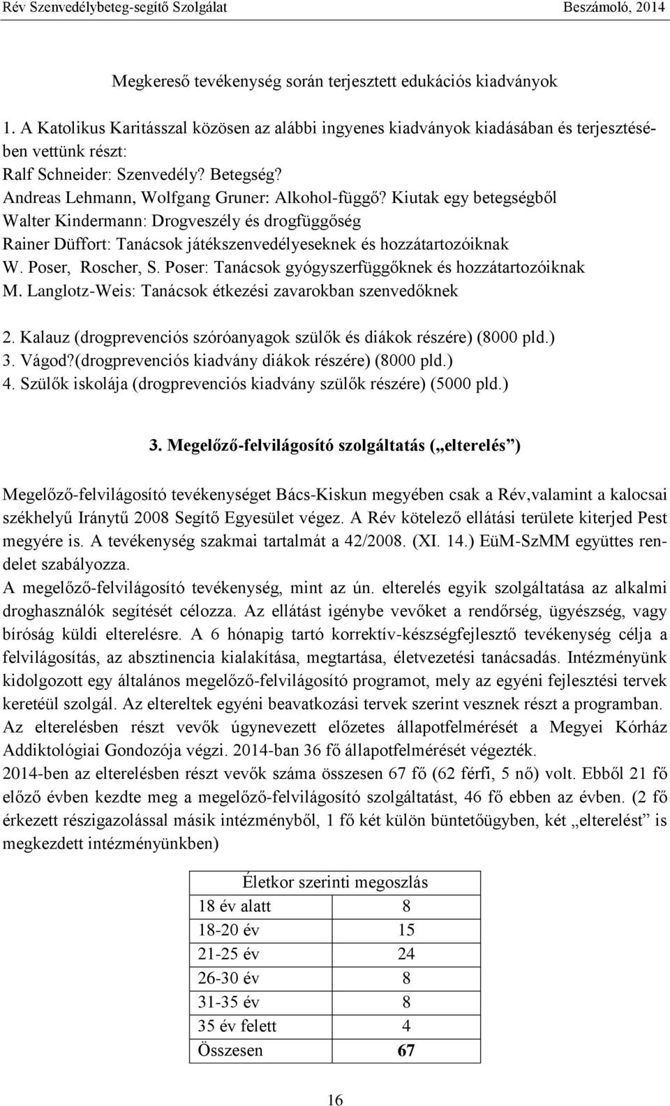 Poser, Roscher, S. Poser: Tanácsok gyógyszerfüggőknek és hozzátartozóiknak M. Langlotz-Weis: Tanácsok étkezési zavarokban szenvedőknek 2.