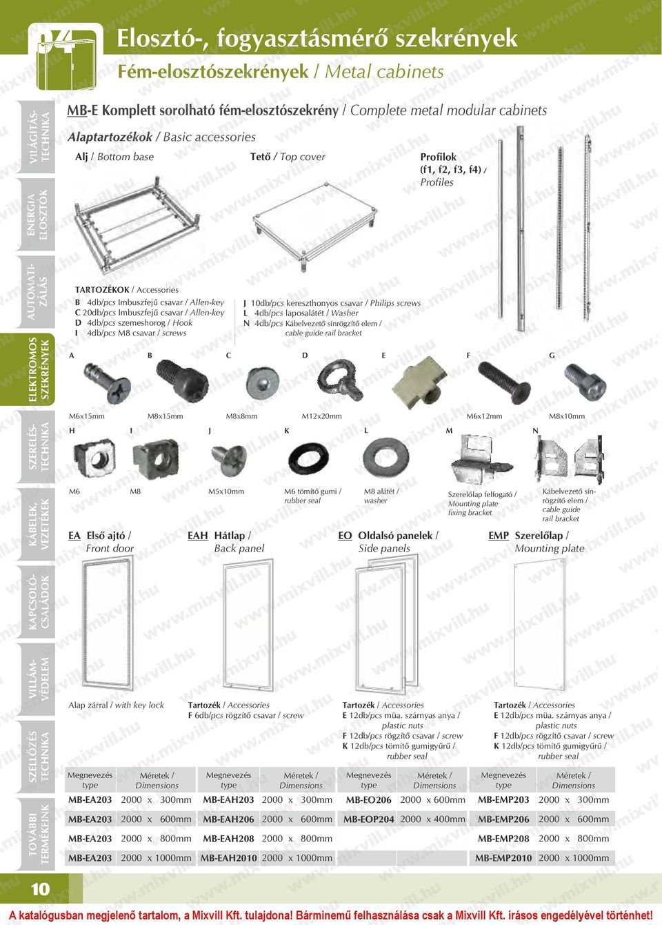 4db/pcs M8 csavar / screws A J 0db/pcs kereszthonyos csavar / Philips screws L 4db/pcs laposalátét / Washer N 4db/pcs Kábelvezető sínrögzítő elem / cable guide rail bracket B C D E F G M6x5mm M8x5mm