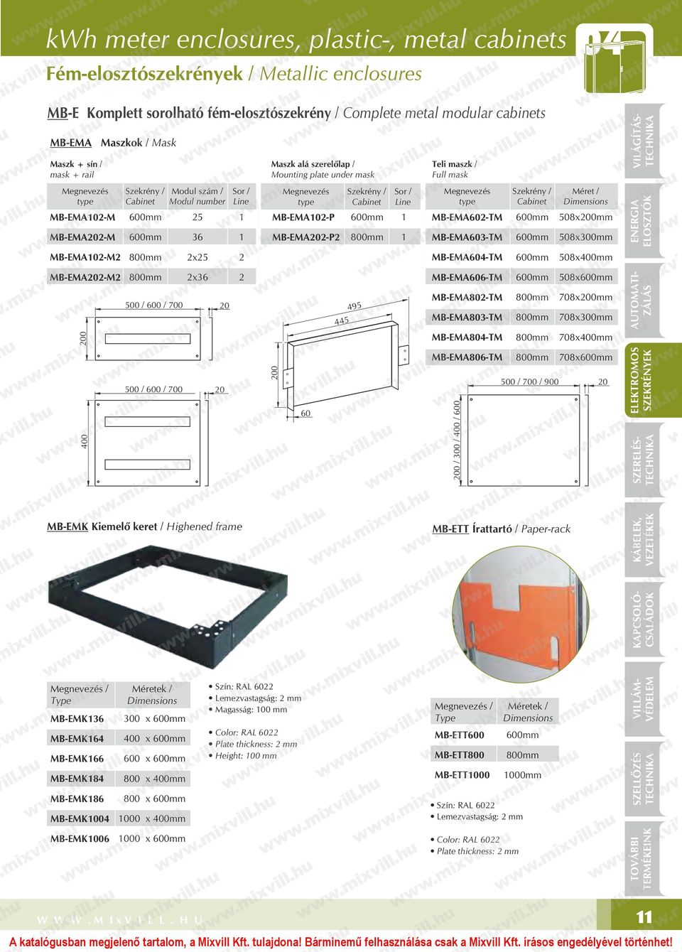 MBEMA202P2 Szekrény / Cabinet mm 800mm Sor / Line Teli maszk / Full mask Megnevezés type MBEMA602TM MBEMA603TM Szekrény / Cabinet mm mm Méret / Dimensions 508x200mm 508x300mm VILÁGÍTÁS MBEMA02M2