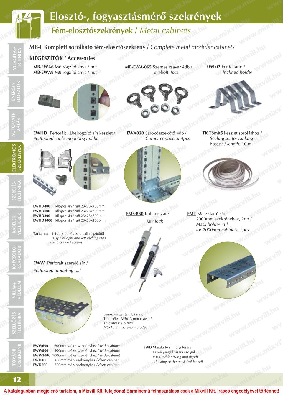 mounting rail kit EWA020 Sarokösszekötő 4db / Corner connector 4pcs TK Tömítő készlet soroláshoz / Sealing set for ranking hossz.