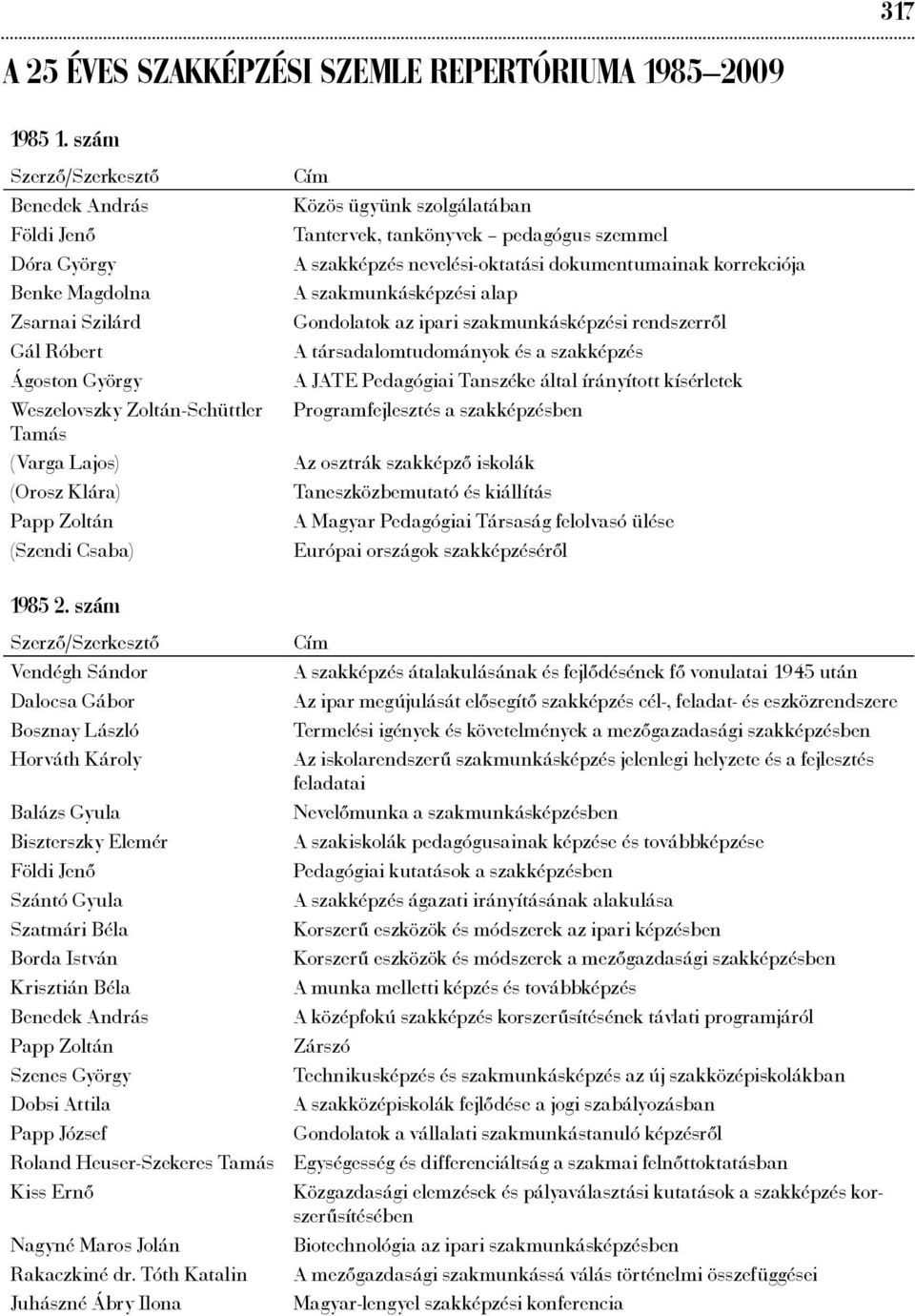 szolgálatában Tantervek, tankönyvek pedagógus szemmel A szakképzés nevelési-oktatási dokumentumainak korrekciója A szakmunkásképzési alap Gondolatok az ipari szakmunkásképzési rendszerről A