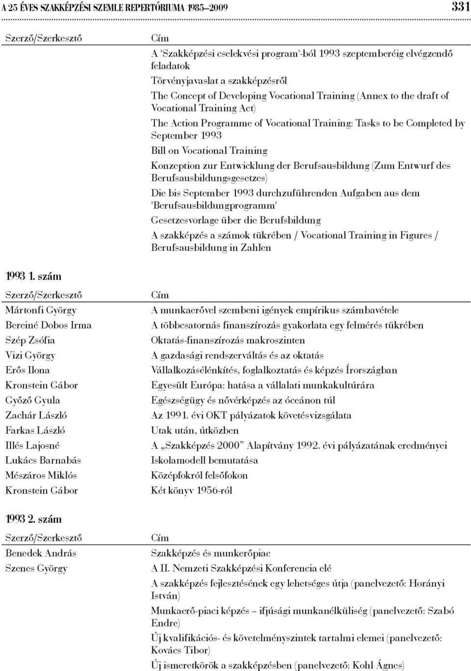 Entwicklung der Berufsausbildung (Zum Entwurf des Berufsausbildungsgesetzes) Die bis September 1993 durchzuführenden Aufgaben aus dem "Berufsausbildungprogramm" Gesetzesvorlage über die Berufsbildung