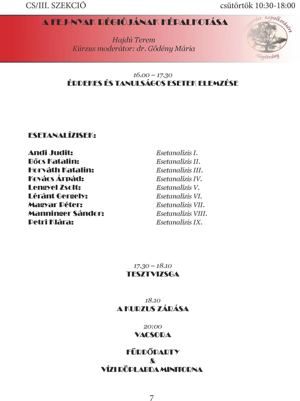 Horváth Katalin: Esetanalízis III. Kovács Árpád: Esetanalízis IV. Lengyel Zsolt: Esetanalízis V. Léránt Gergely: Esetanalízis VI.