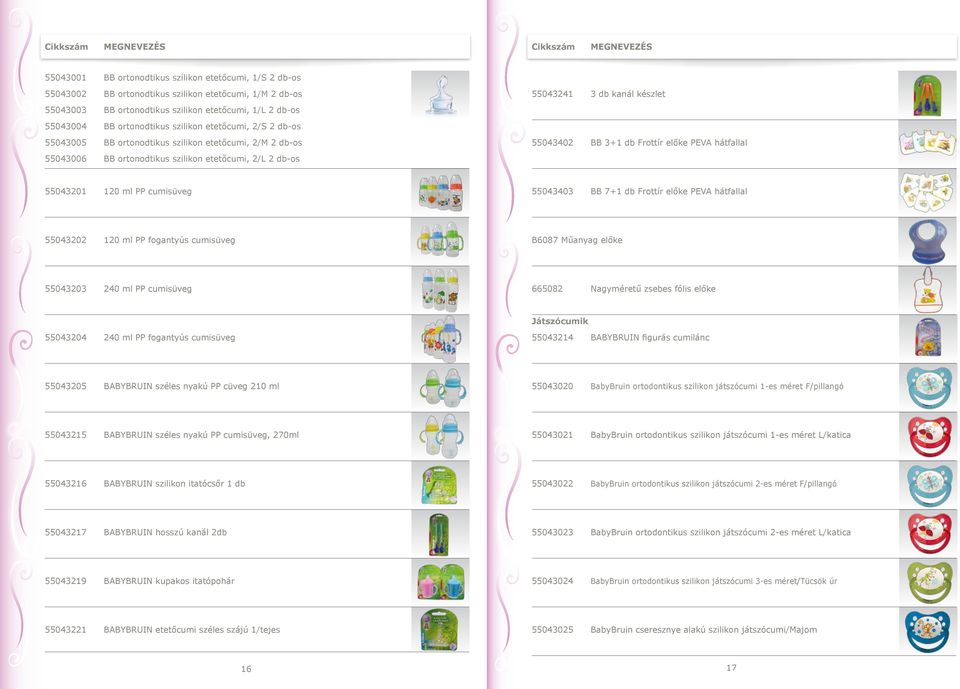 etetőcumi, 2/L 2 db-os 55043201 120 ml PP cumisüveg 55043403 BB 7+1 db Frottír előke PEVA hátfallal 55043202 120 ml PP fogantyús cumisüveg B6087 Műanyag előke 55043203 240 ml PP cumisüveg 665082