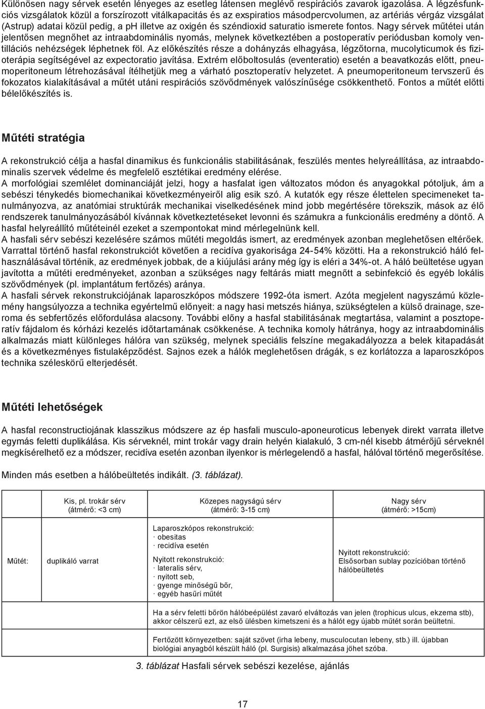 saturatio ismerete fontos. Nagy sérvek műtétei után jelentősen megnőhet az intraabdominális nyomás, melynek következtében a postoperatív periódusban komoly ventillációs nehézségek léphetnek föl.