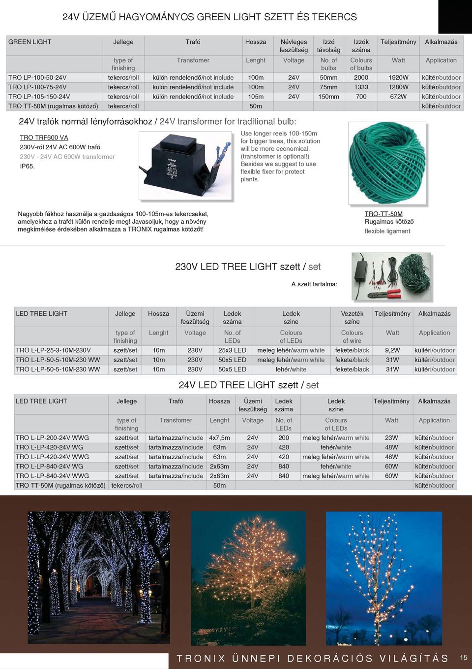 rendelendő/not include 100m 24V 75mm 1333 1280W kültér/outdoor TRO LP-105-150-24V tekercs/roll külön rendelendő/not include 105m 24V 150mm 700 672W kültér/outdoor TRO TT-50M (rugalmas kötöző)