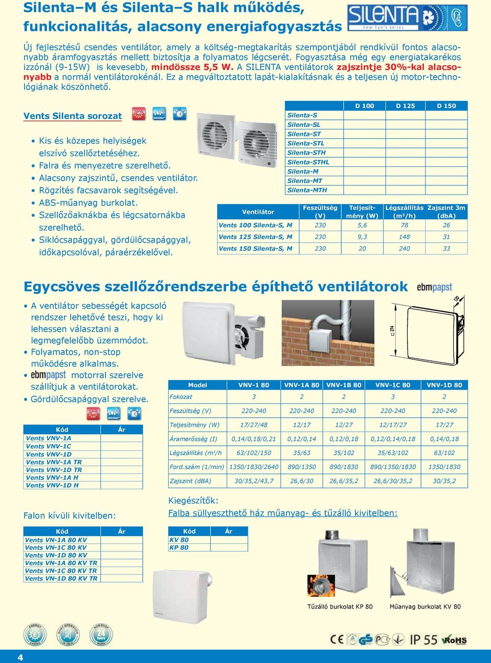 A SILENTA ventilátorok zajszintje 30%-kal alacsonyabb a normál ventilátorokénál. Ez a megváltoztatott lapát-kialakításnak és a teljesen új motor-technológiának köszönhető.